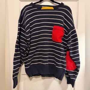 Marine Tech Striped Navy Sweater with Red and Yellow Accents